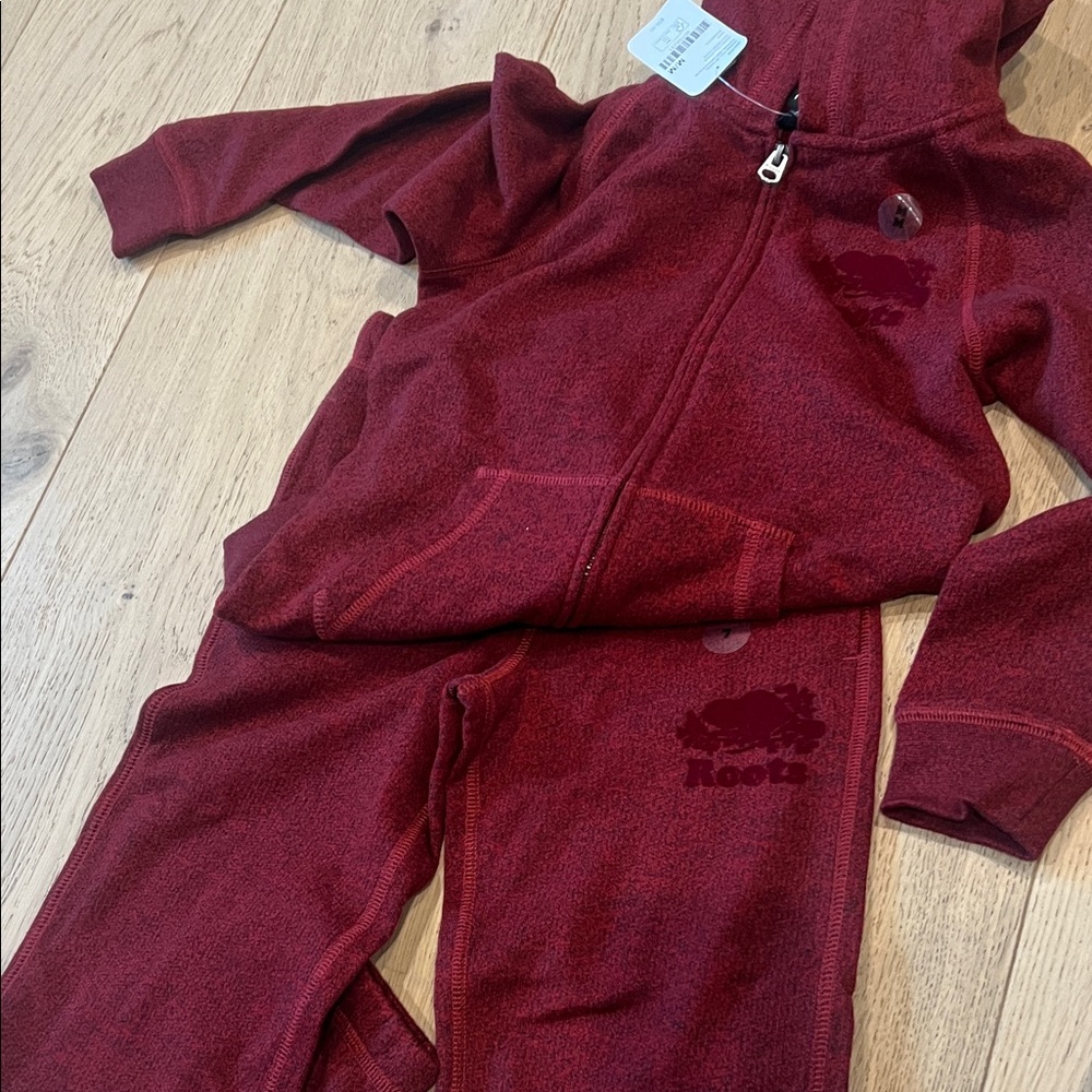 Roots Kids Red Hooded Zip-Up Sweat Suit